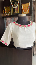White floral intricate hand worked blouse