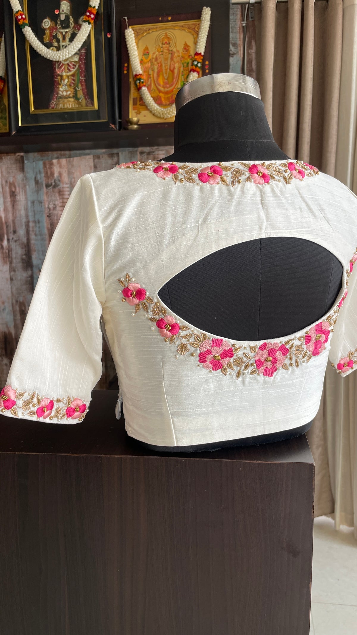White floral intricate hand worked blouse