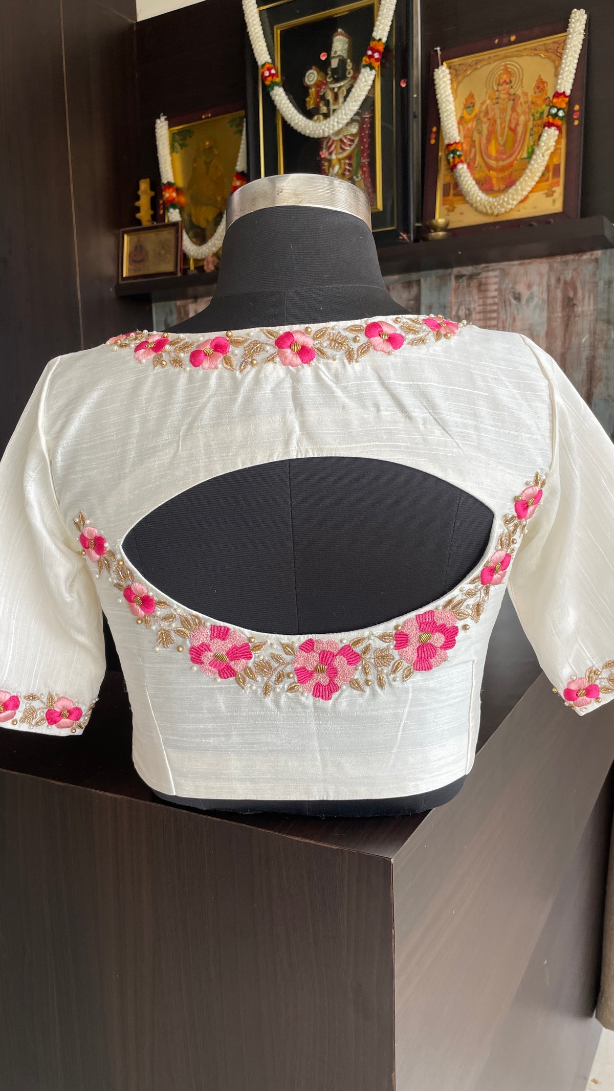 White floral intricate hand worked blouse