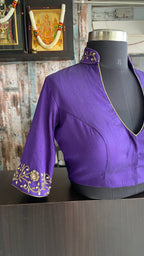 Purple silk collar & sleeves hand worked blouse