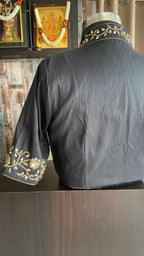 Black silk collar & sleeves hand worked blouse