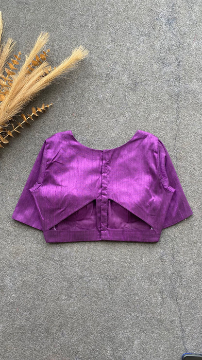 Purple silk V neck patterned blouse