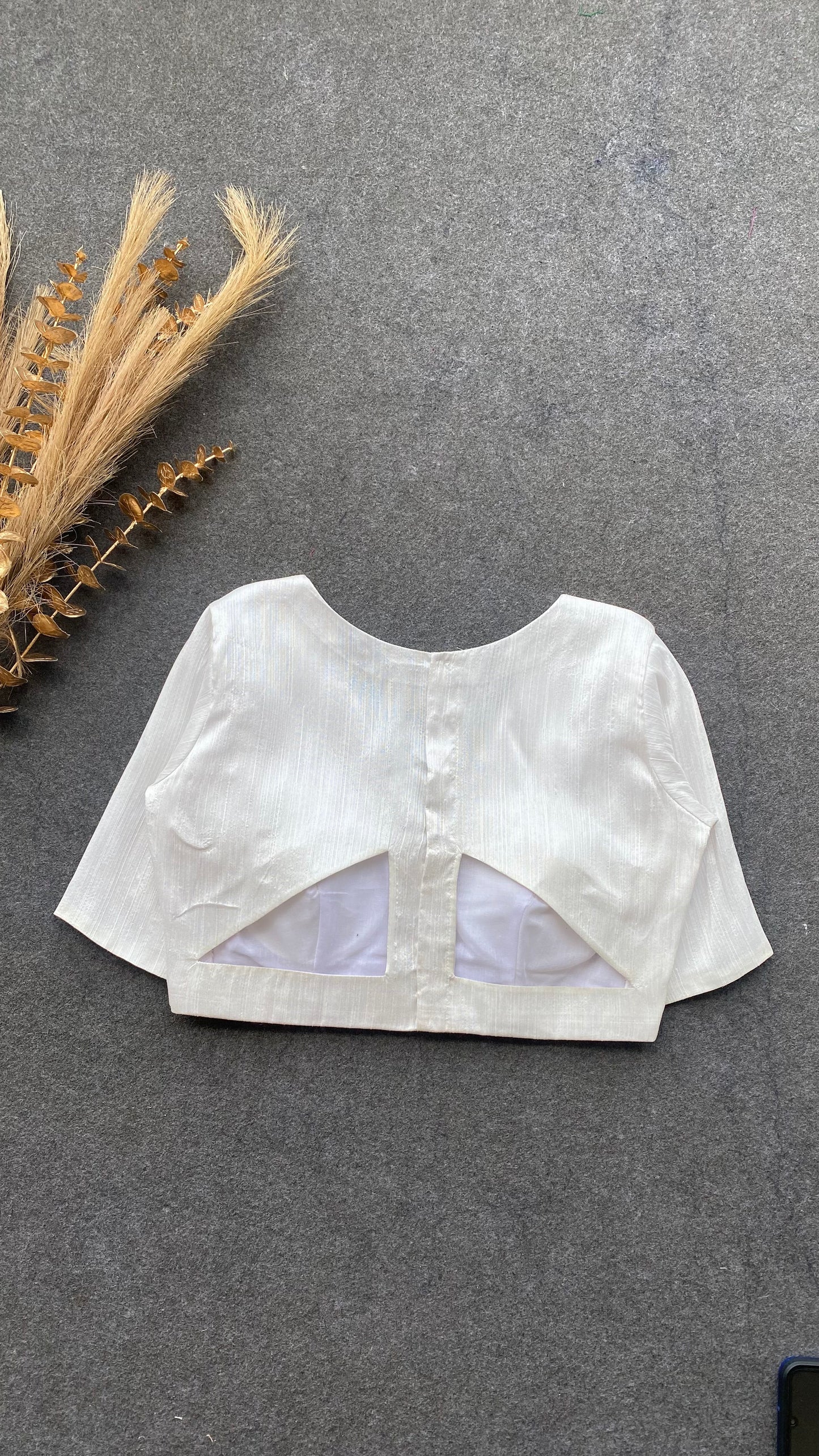 White silk V neck patterned blouse