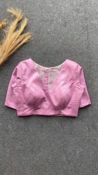 Onion pink silk V neck patterned blouse