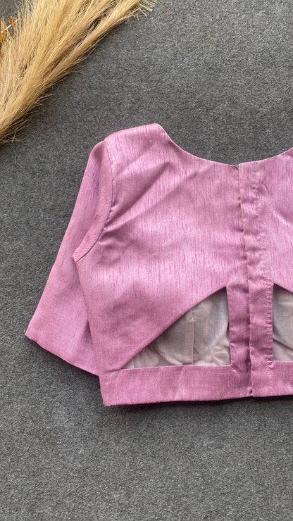 Onion pink silk V neck patterned blouse