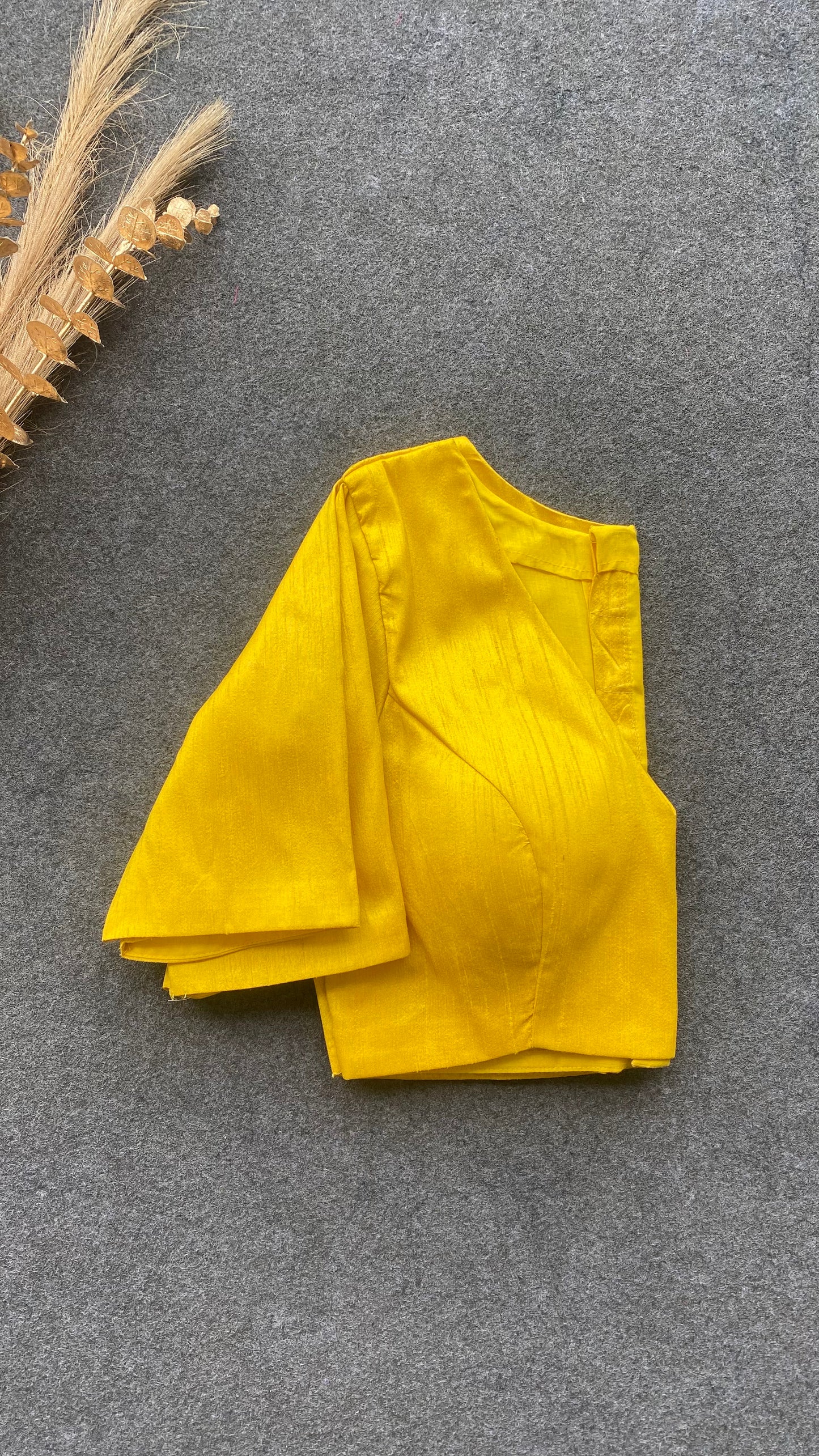 Yellow silk V neck patterned blouse