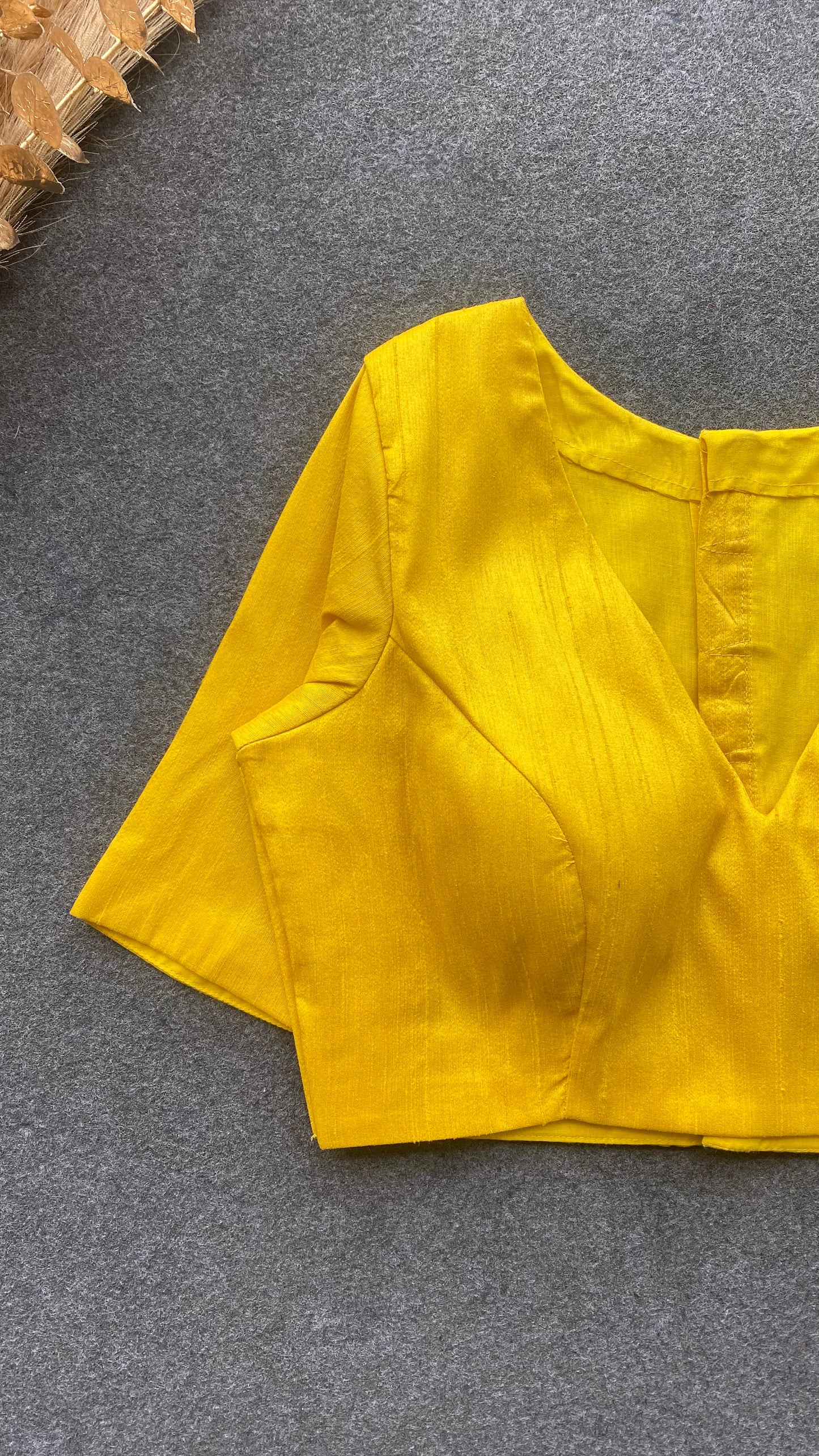 Yellow silk V neck patterned blouse