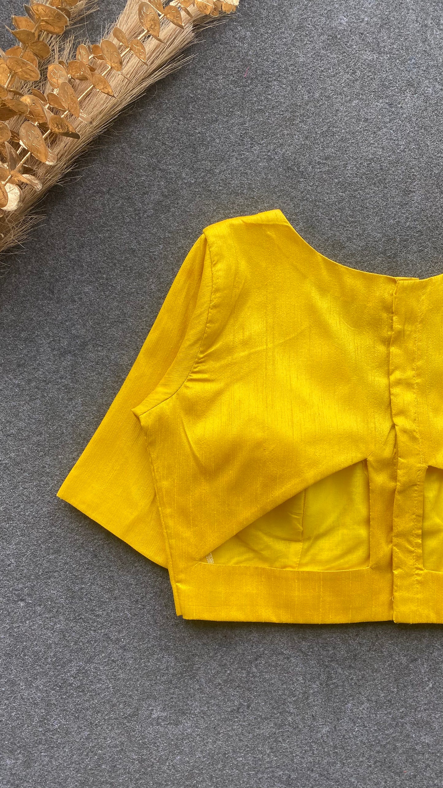 Yellow silk V neck patterned blouse