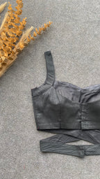 Black silk waist band patterned blouse