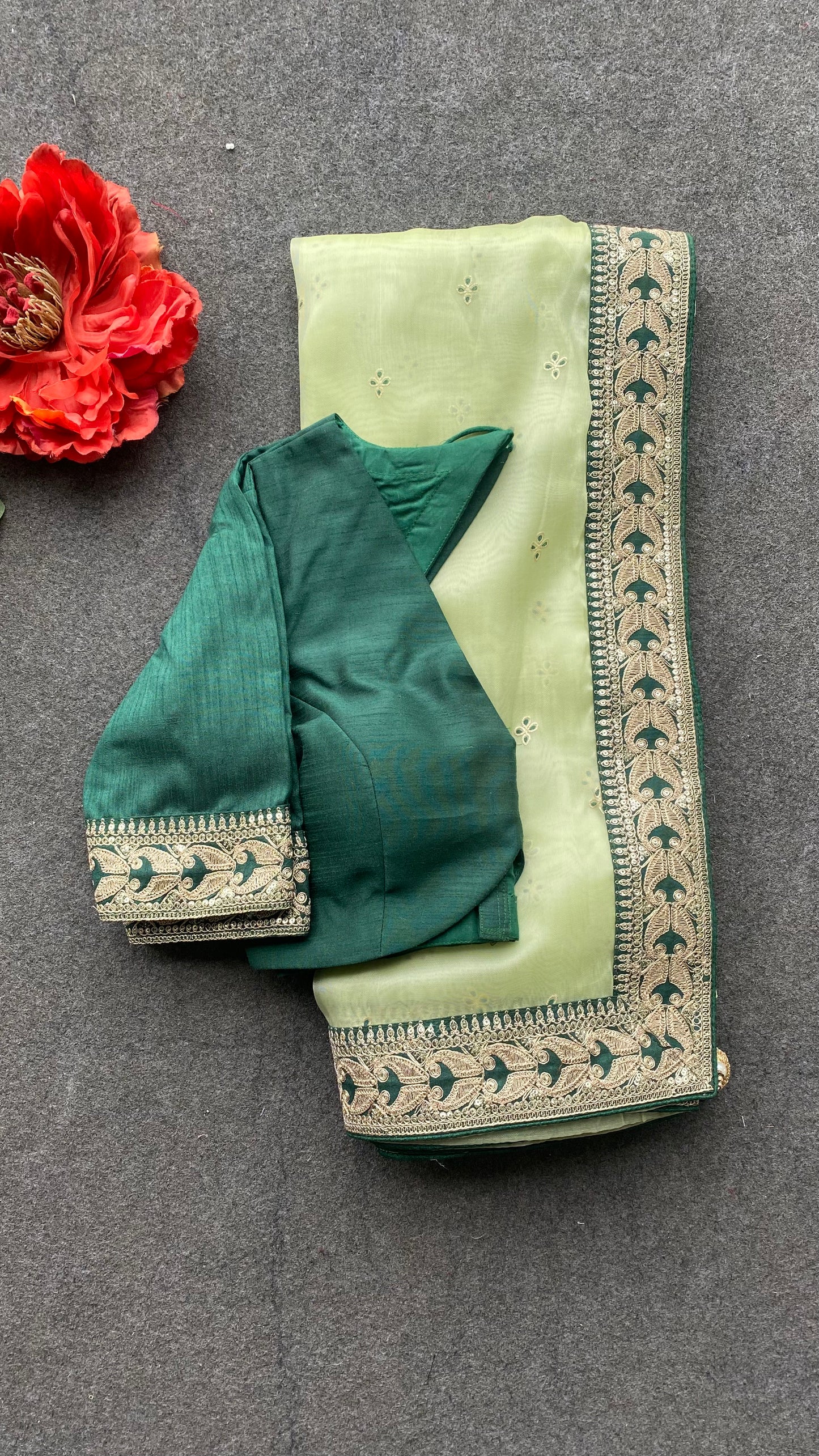 Mint organza embroidered saree with blouse