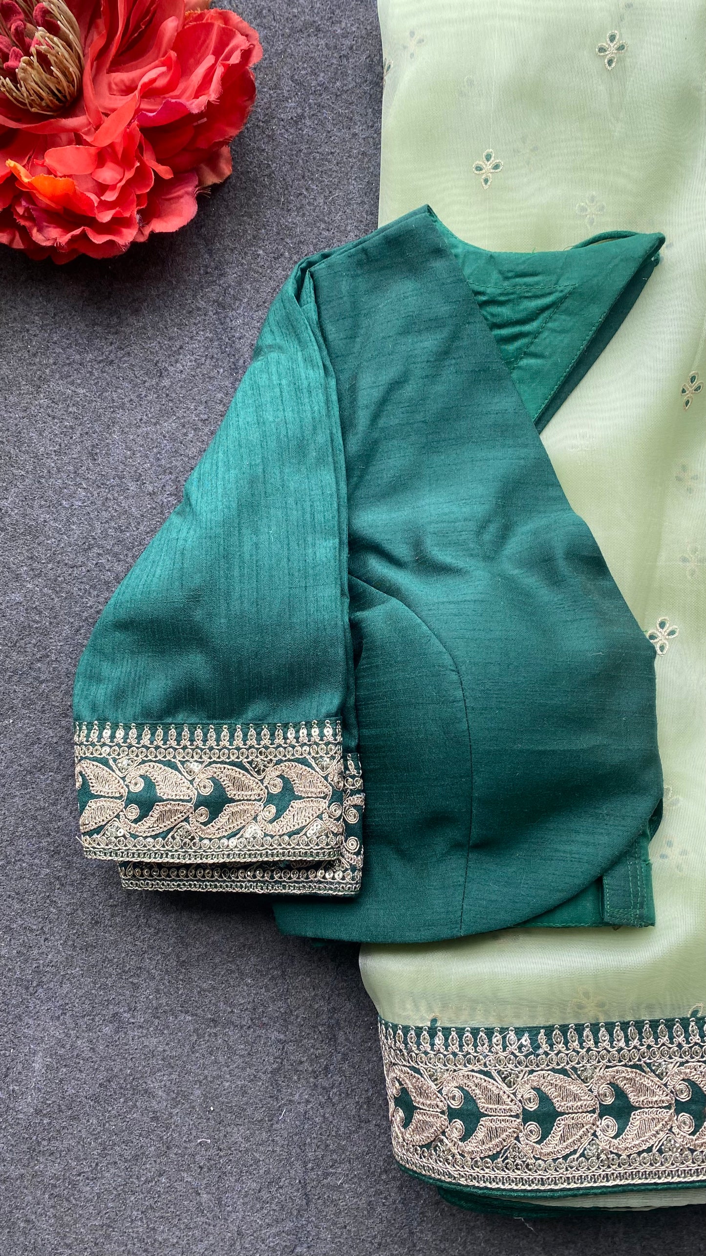 Mint organza embroidered saree with blouse