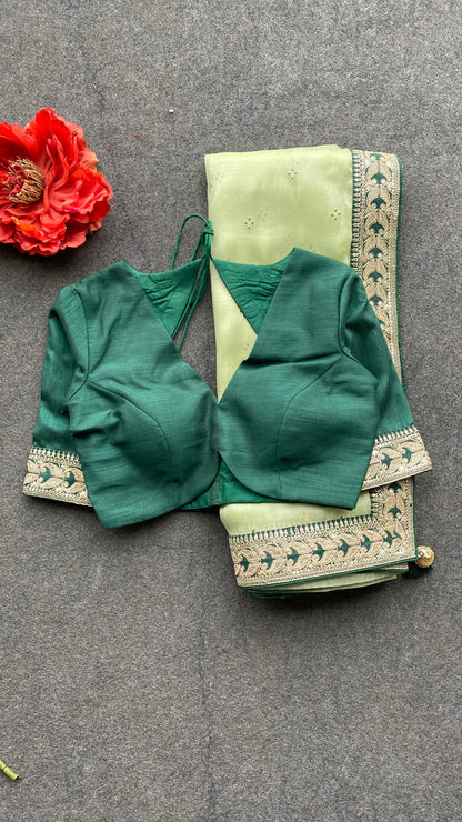 Mint organza embroidered saree with blouse