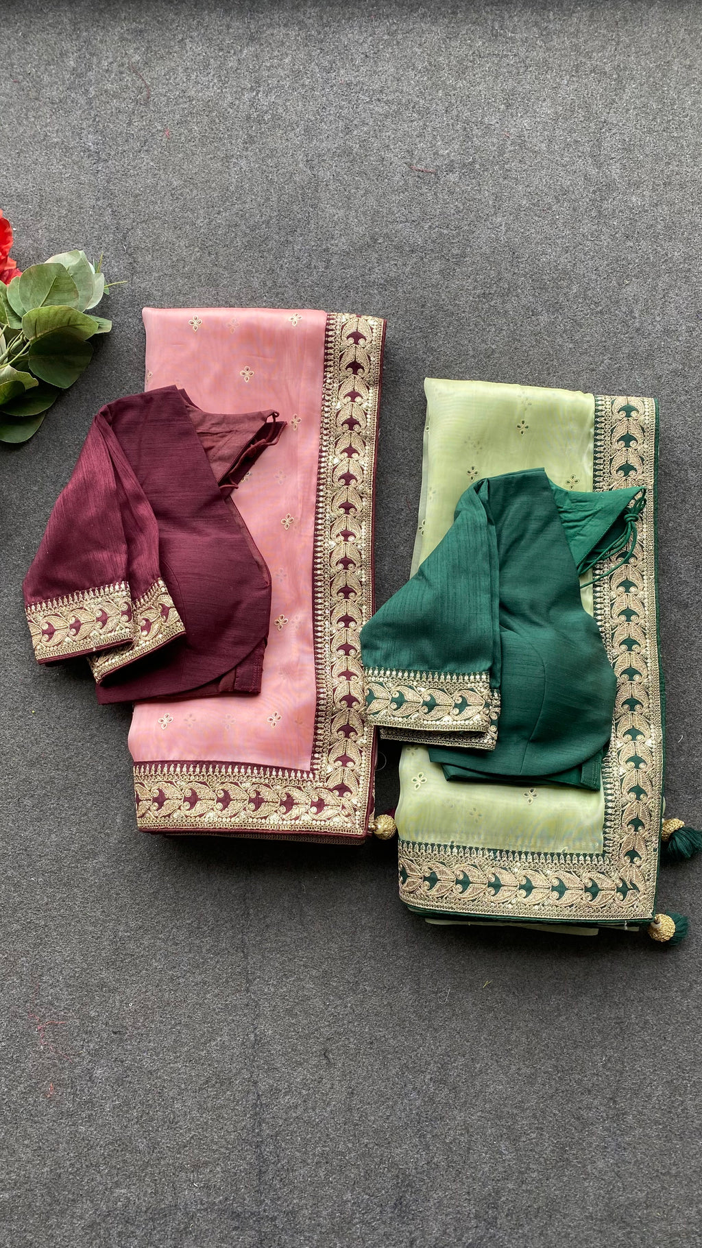 Peach organza embroidered saree with blouse