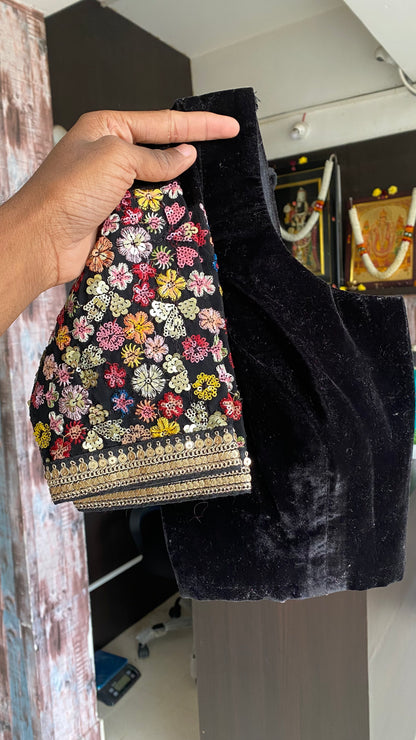 Black & gold tissue saree with embroidery blouse