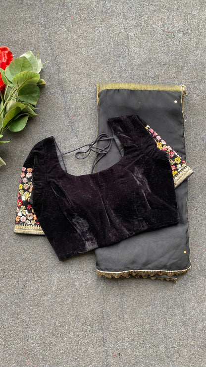 Black & gold tissue saree with embroidery blouse