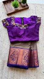 Chocolate brown silk saree with hand worked blouse