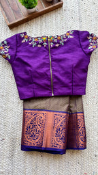 Chocolate brown silk saree with hand worked blouse