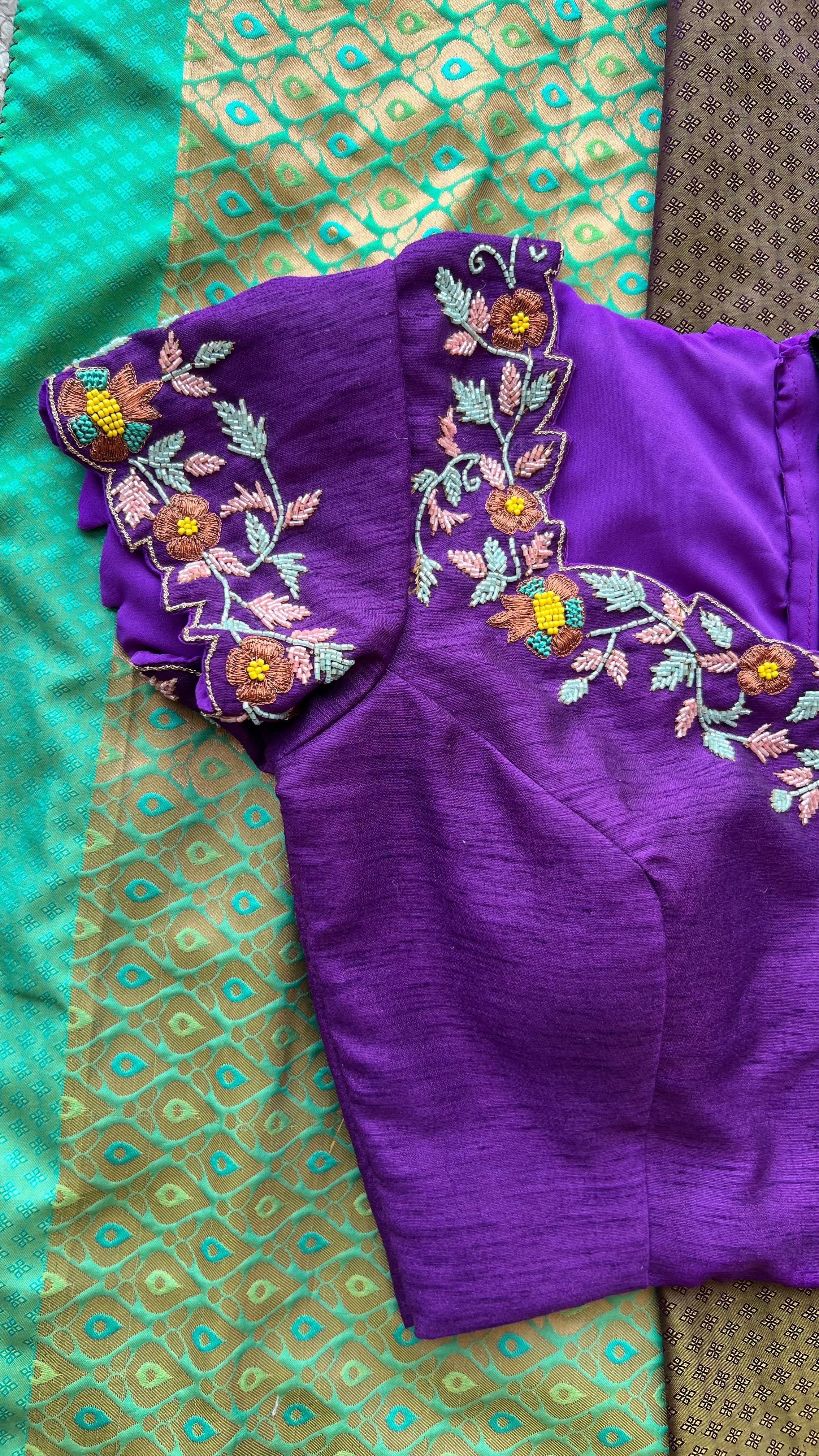 Purple silk heavy hand work blouse (only blouse)