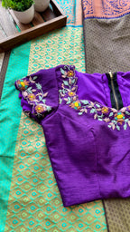 Chocolate brown silk saree with hand worked blouse