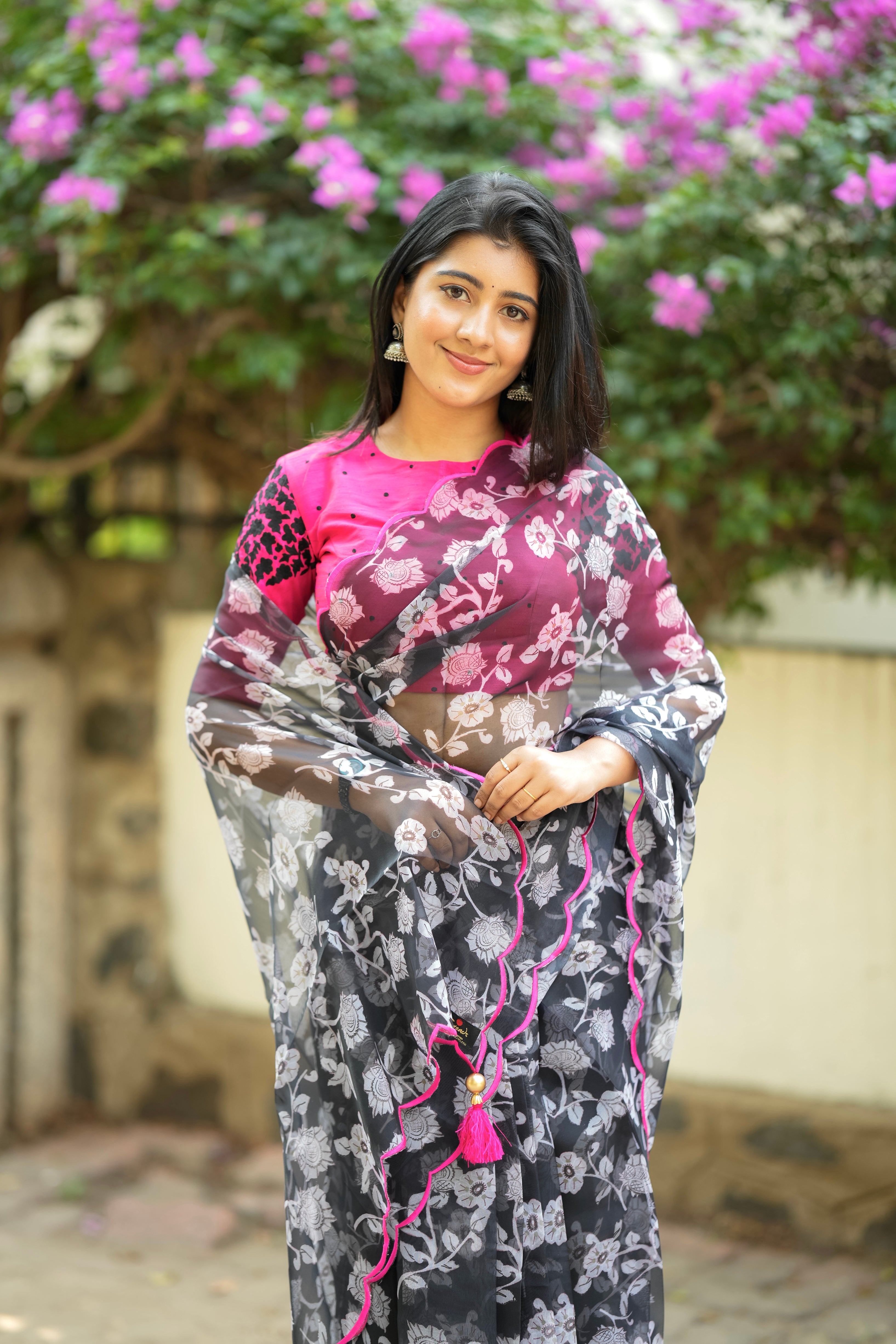 Pink silk hand embroidery work blouse