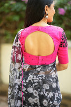 Pink silk hand embroidery work blouse