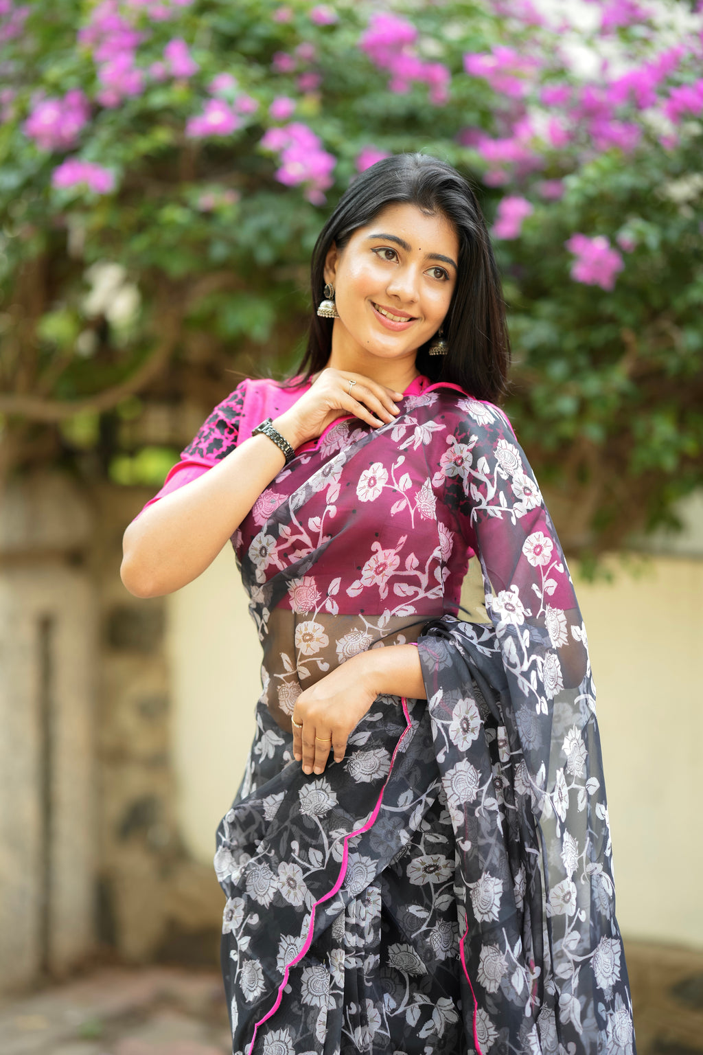 Pink silk hand embroidery work blouse