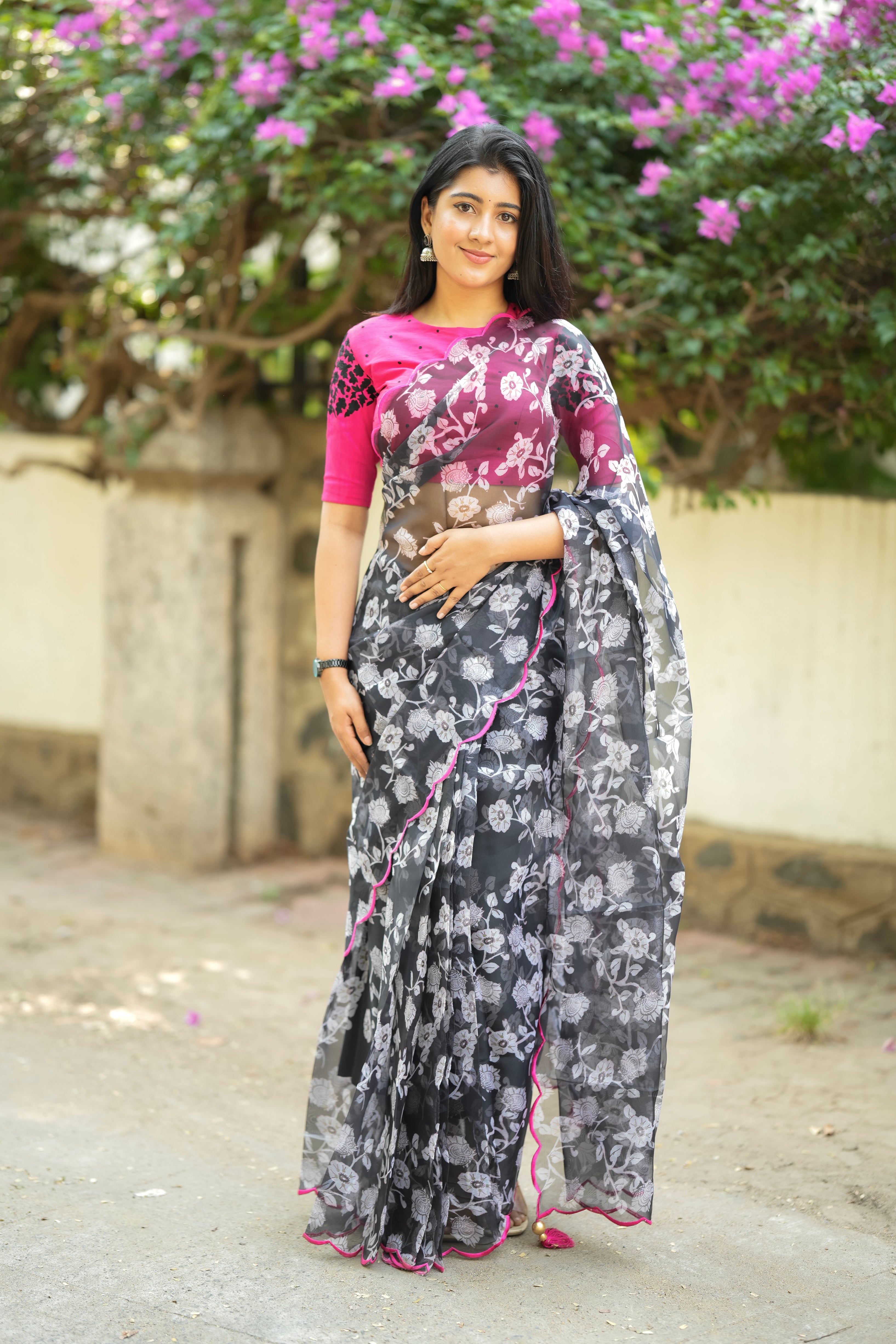 Pink silk hand embroidery work blouse