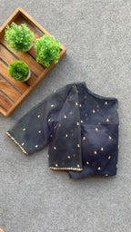 Deep blue netted & embroidery blouse