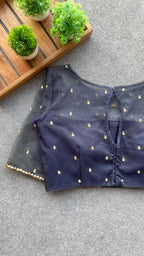 Deep blue netted & embroidery blouse