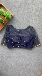 Deep blue netted & embroidery blouse