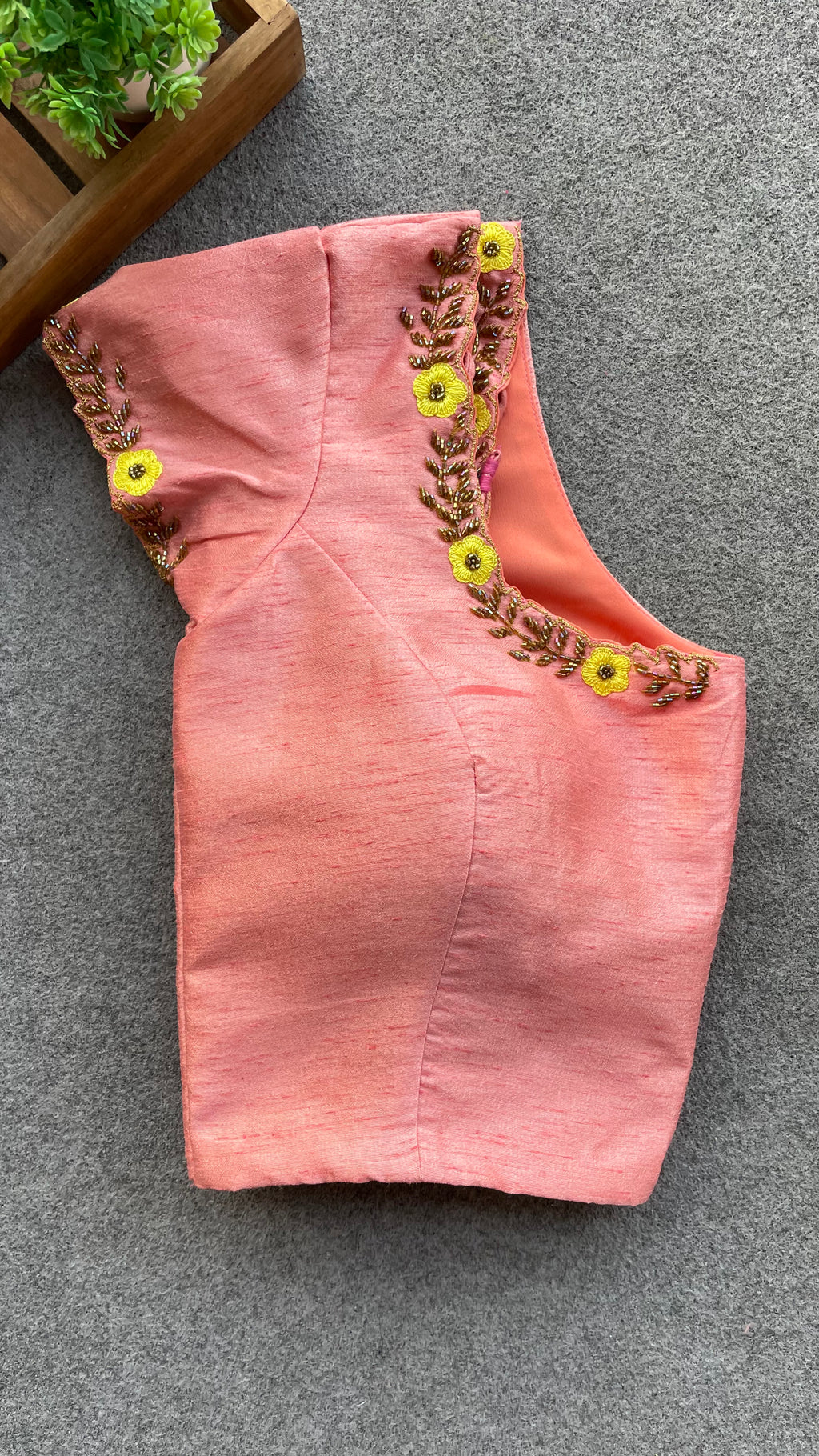 Peach silk hand worked blouse