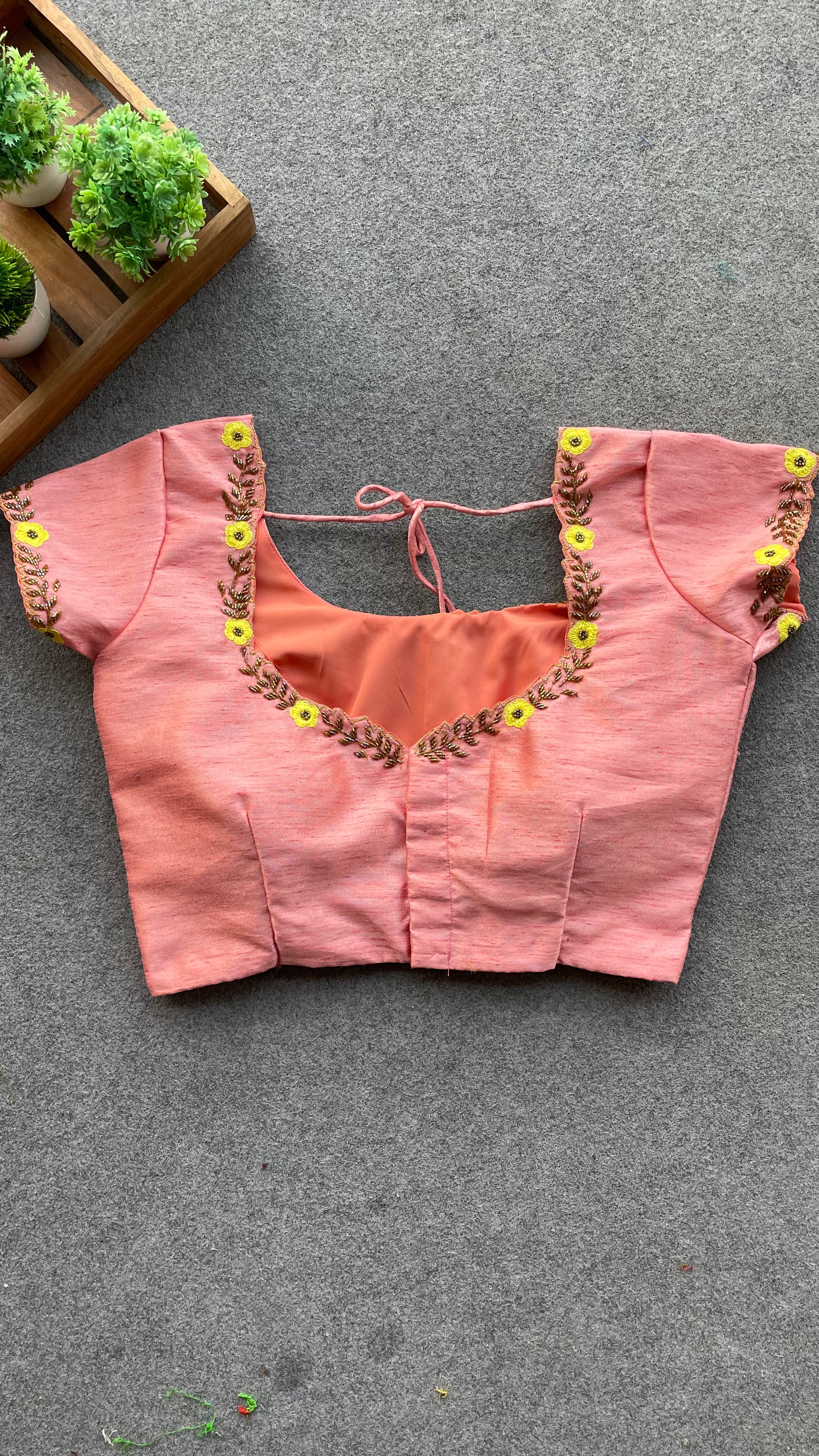 Peach silk hand worked blouse