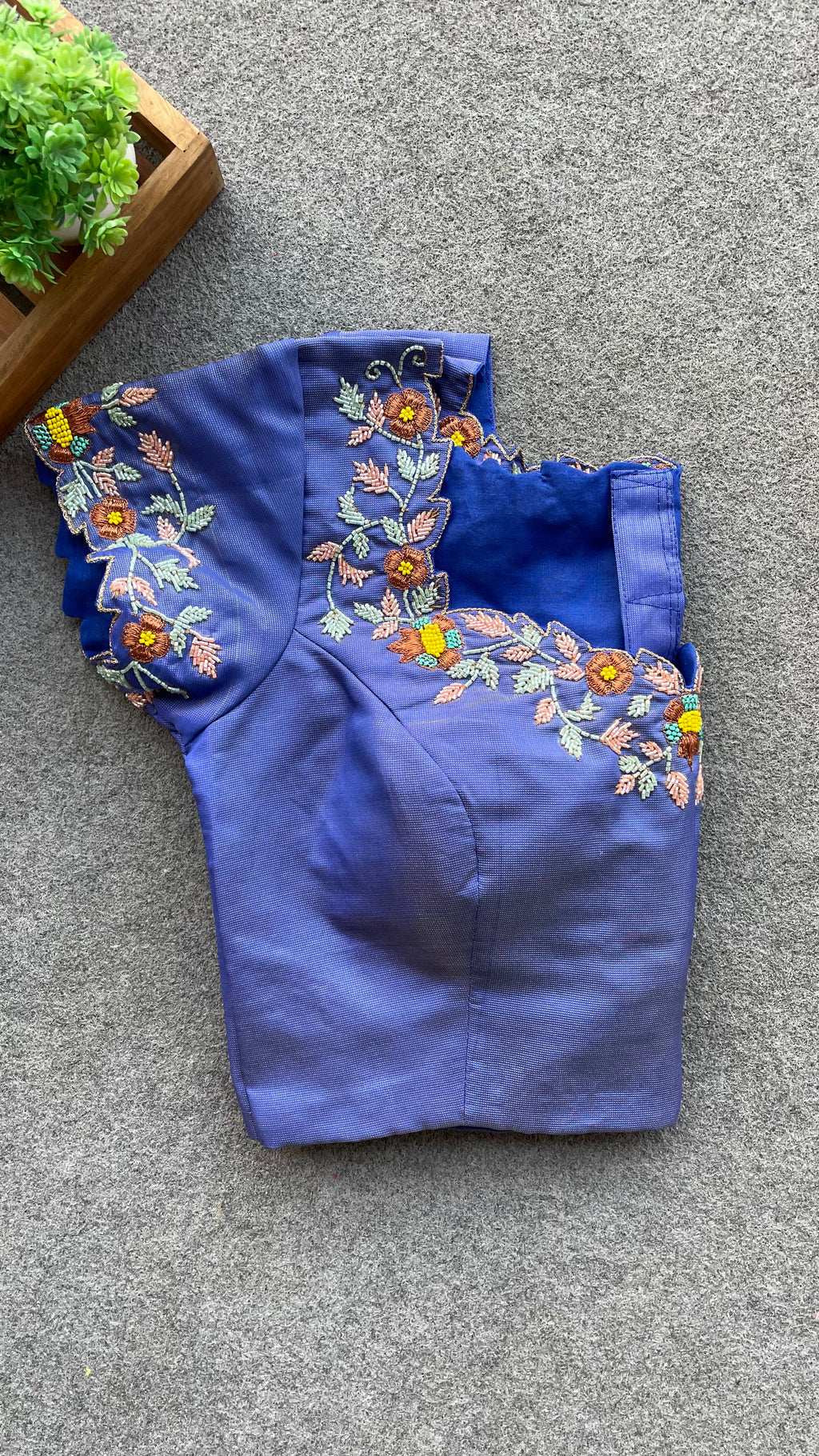 Blue silk hand worked blouse