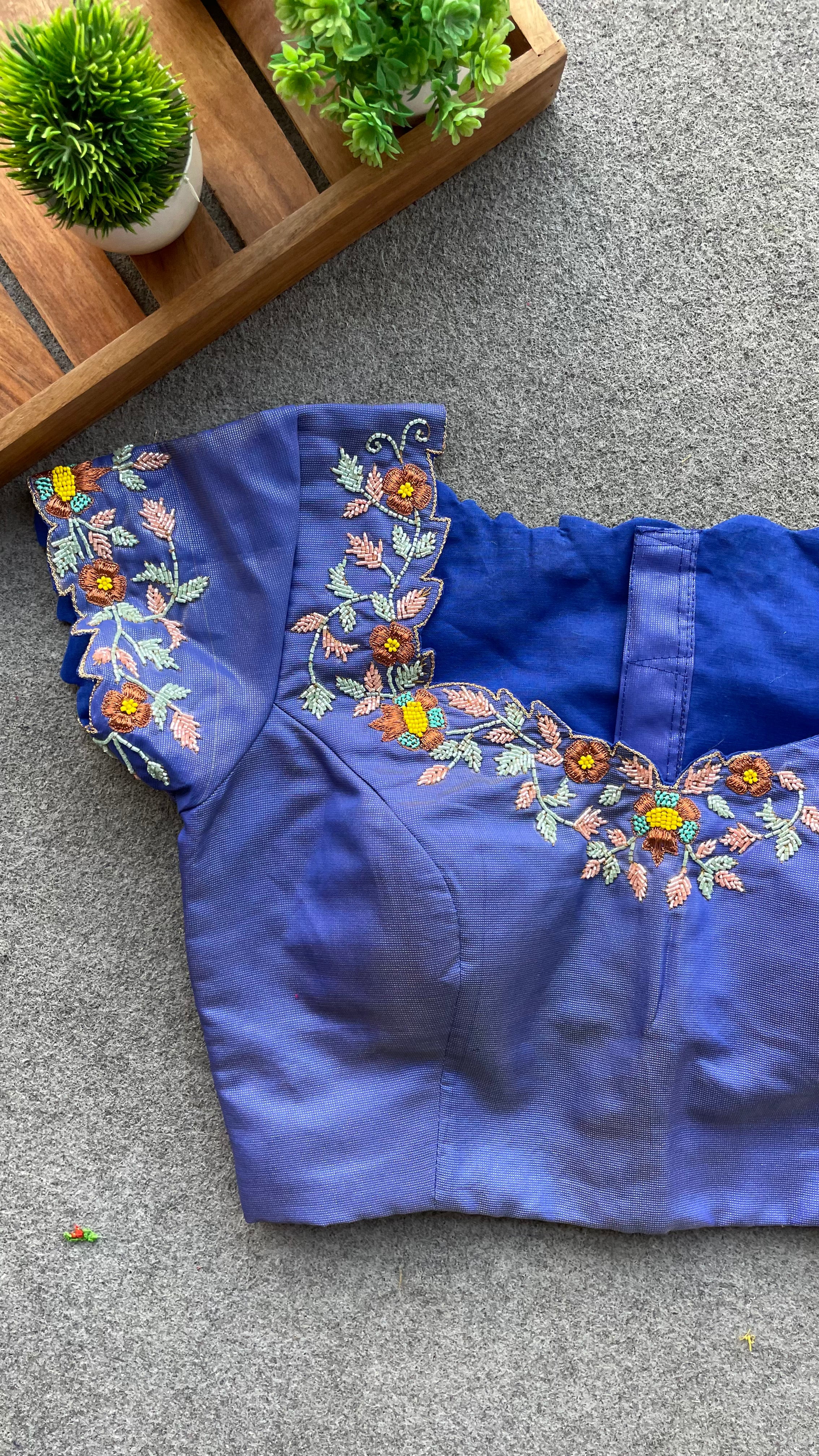 Blue silk hand worked blouse