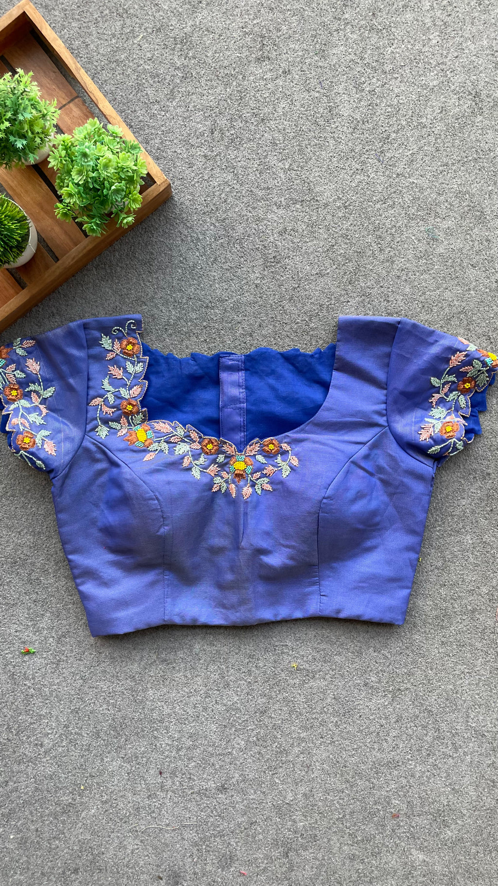 Blue silk hand worked blouse