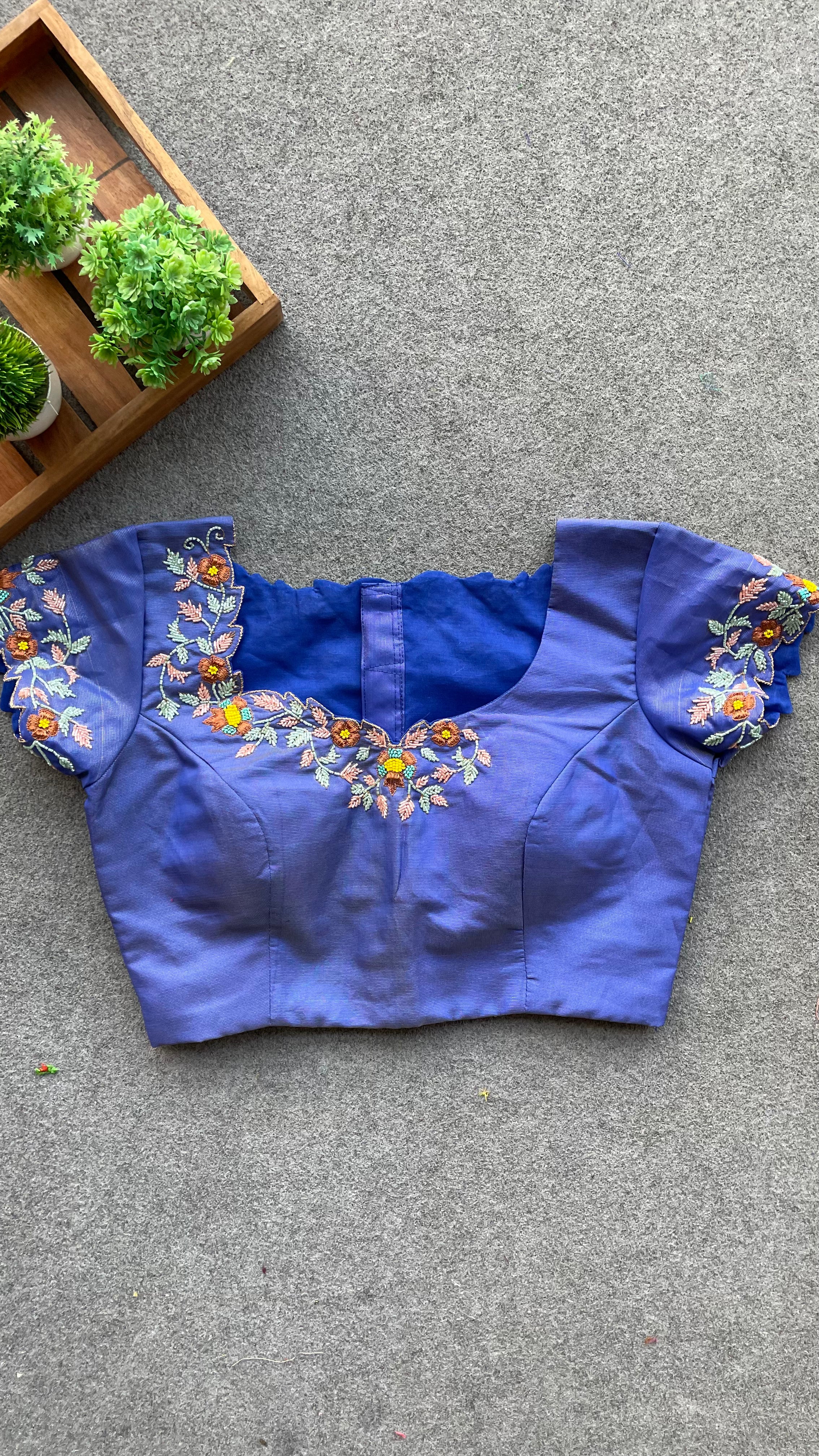 Blue silk hand worked blouse
