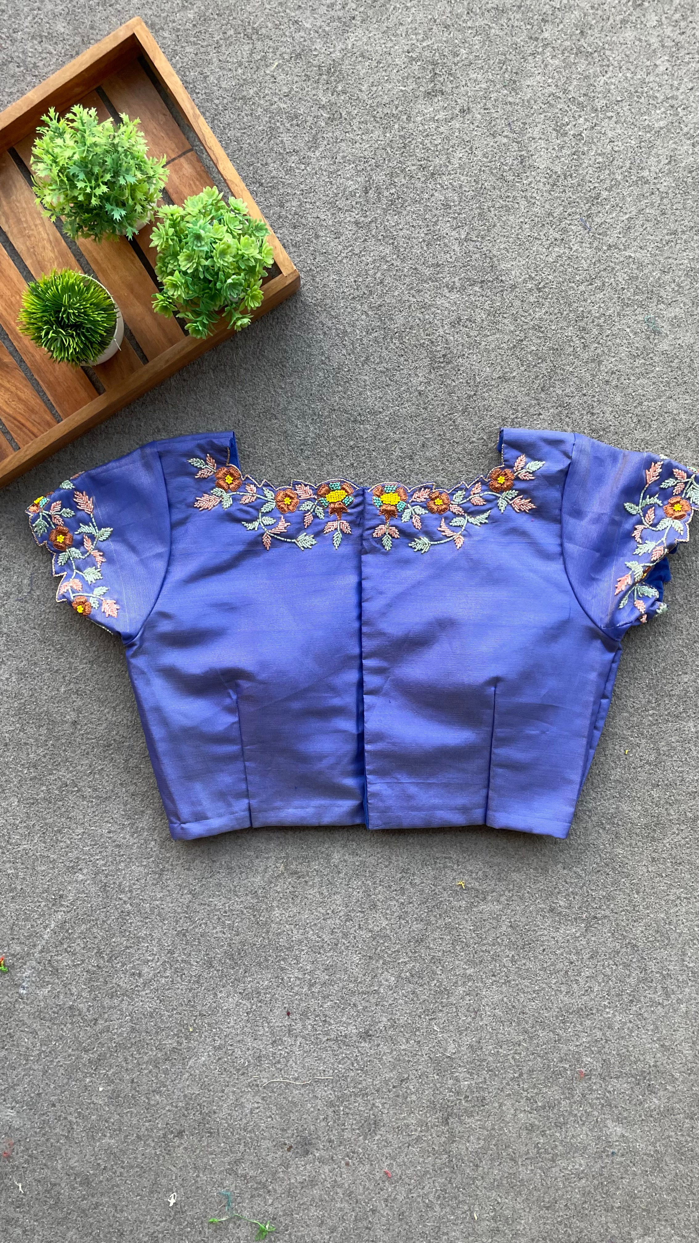 Blue silk hand worked blouse