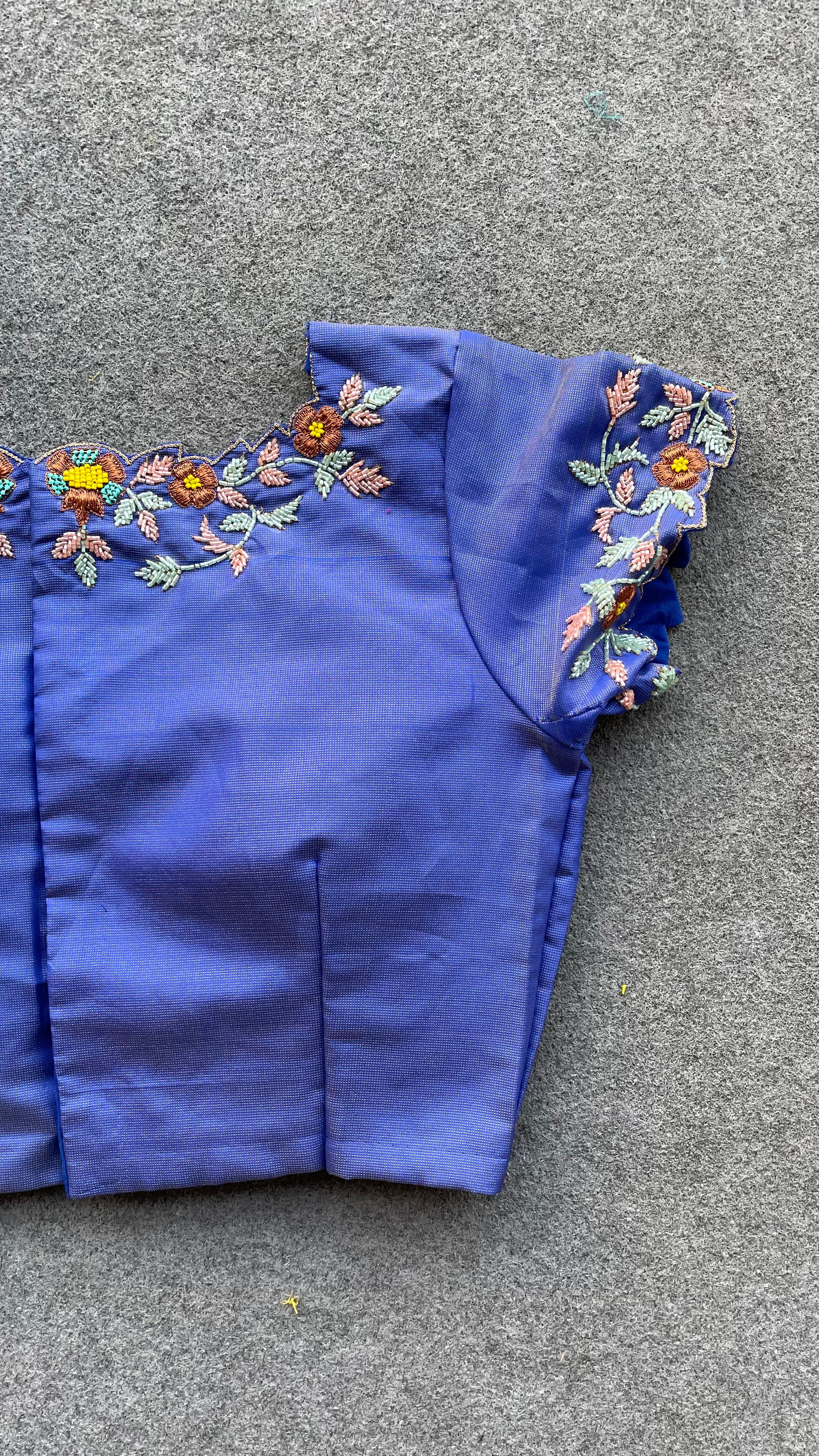 Blue silk hand worked blouse