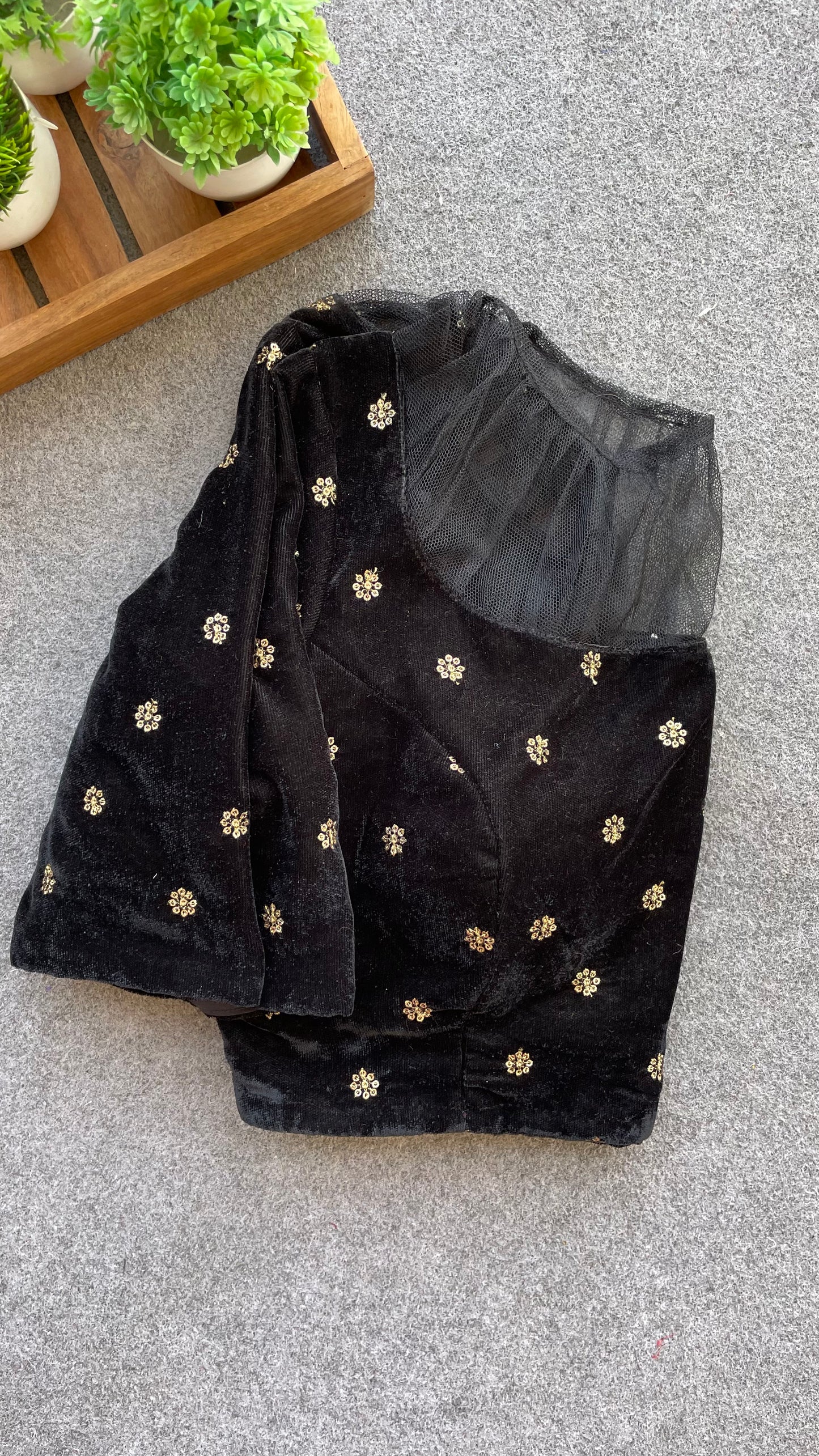Black silk netted & embroidery blouse