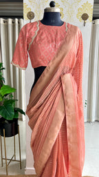 Peach banarasi saree with silk hand embroidery blouse