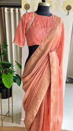 Peach banarasi saree with silk hand embroidery blouse