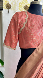 Peach banarasi saree with silk hand embroidery blouse