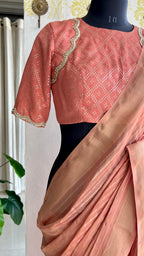 Peach banarasi saree with silk hand embroidery blouse