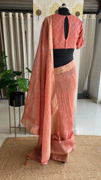 Peach banarasi saree with silk hand embroidery blouse