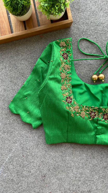 Green silk hand worked blouse