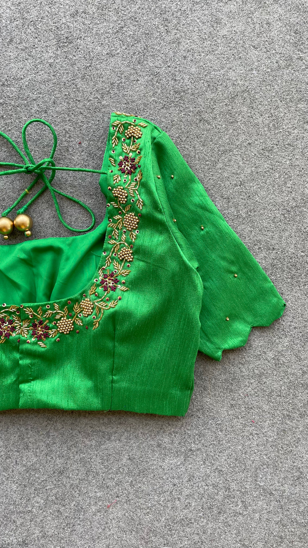 Green silk hand worked blouse