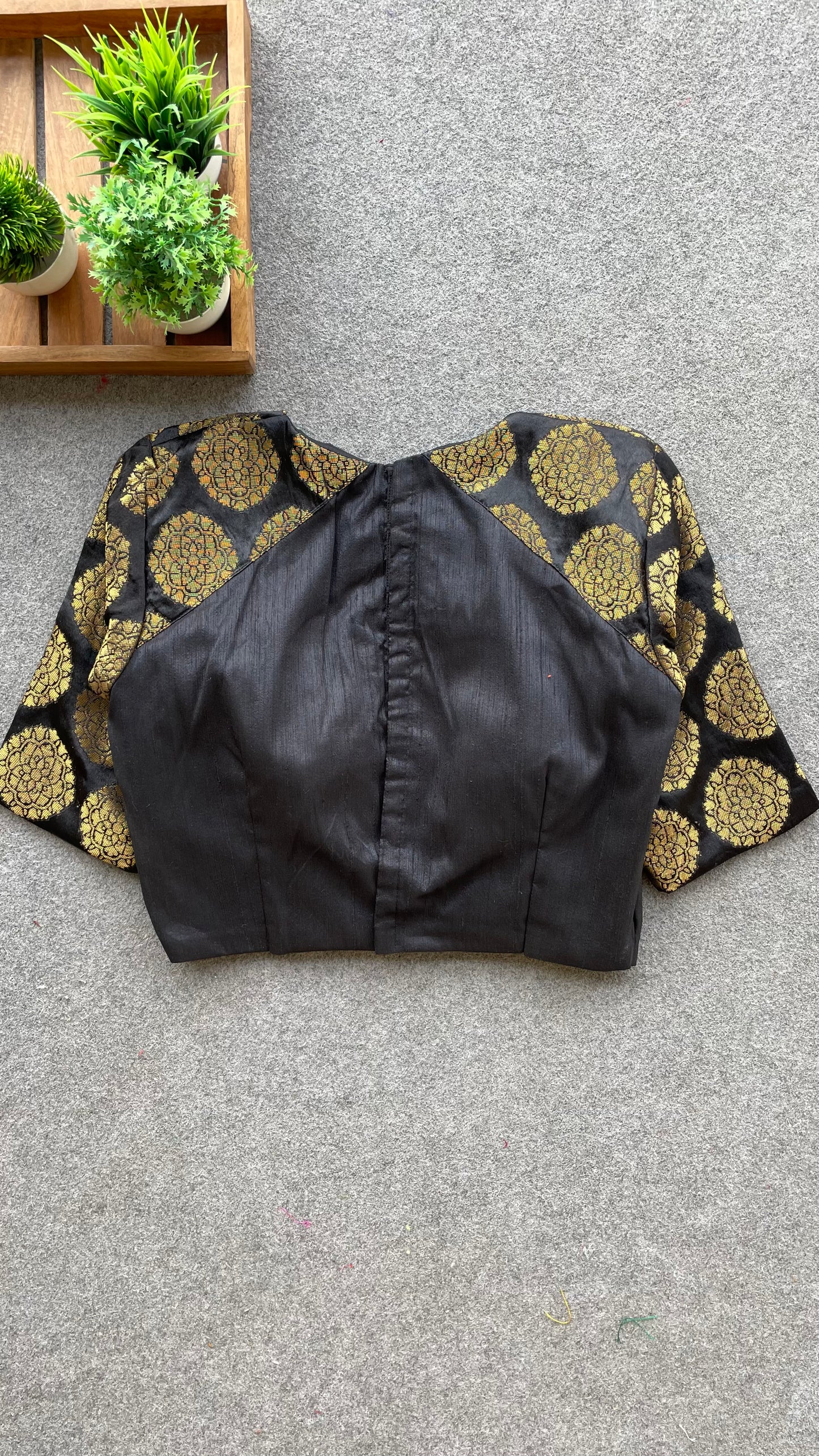 Black silk banarasi gold sleeve blouse