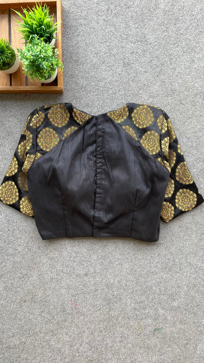 Black silk banarasi gold sleeve blouse