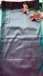 Peacock green khadi silk saree with hand worked blouse - Threads