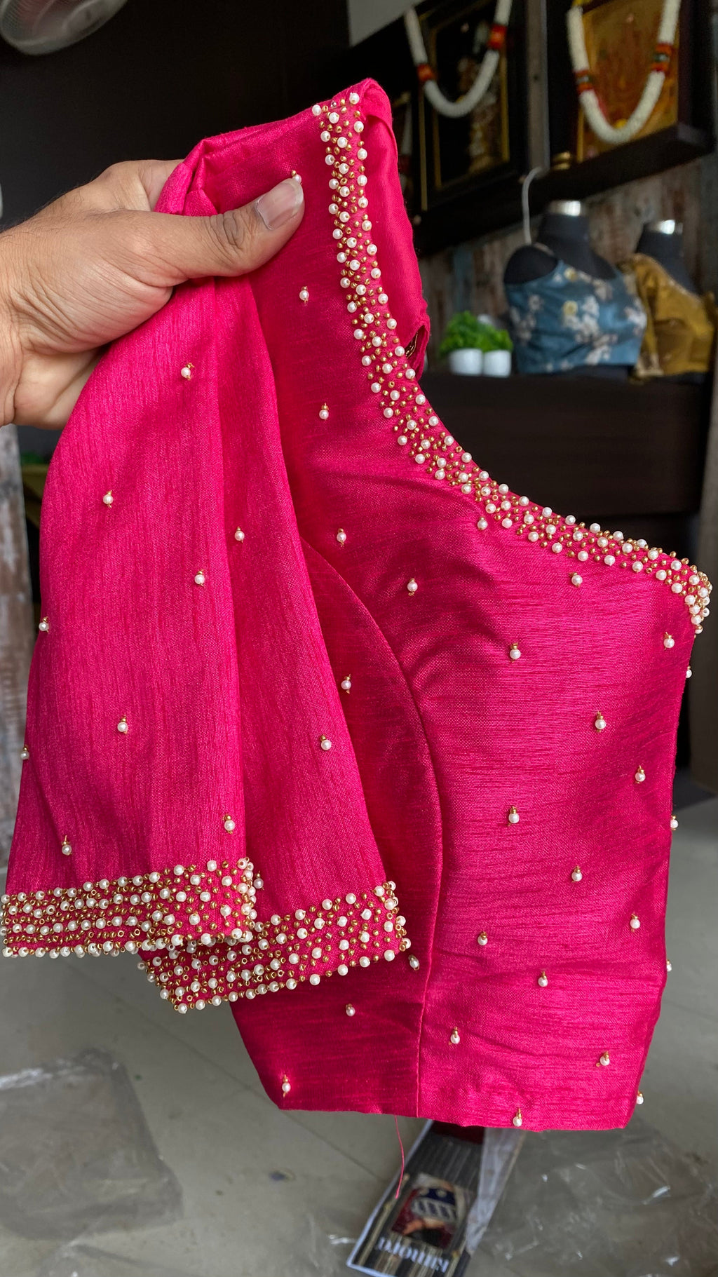 Peacock green khadi silk saree with hand worked blouse - Threads